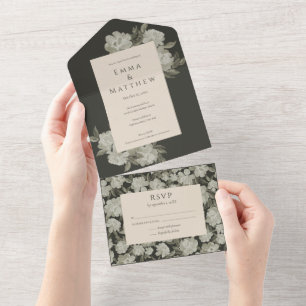 Launische grüne florale Wasserfarben-Hochzeit All In One Einladung