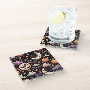 Launische Halloween-Nacht-Himmel-Pattern Glasuntersetzer
