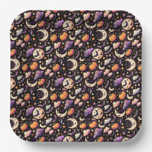 Launische Halloween-Nacht-Himmel-Pattern Pappteller