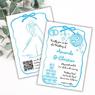 Launische Handgezeichnete Doodle Blaue Schleife Ho Einladung