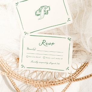 Launische handgezeichnete grüne Hochzeit-RSVP Einladung
