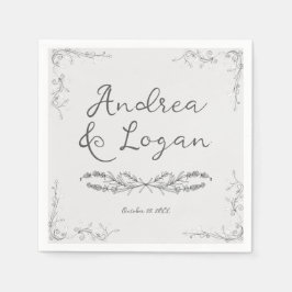 Launische handgezeichnete Hochzeit  Serviette