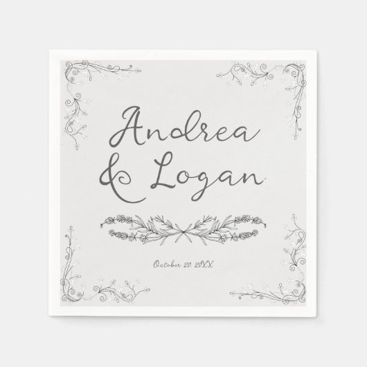 Launische handgezeichnete Hochzeit Serviette (Vorderseite)