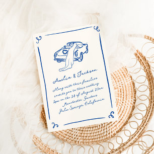 Launische handgezeichnete marineblaue Hochzeit Einladung