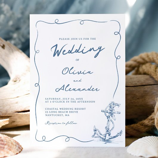 Launische handgezeichnete nautische Anker-Hochzeit Einladung