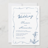 Launische handgezeichnete nautische Anker-Hochzeit Einladung (Vorderseite)