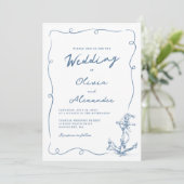 Launische handgezeichnete nautische Anker-Hochzeit Einladung (Stehend Vorderseite)