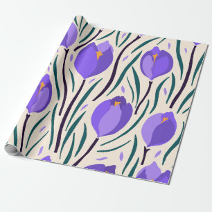 Launische handgezeichnete violette Krokus-Botanik Geschenkpapier