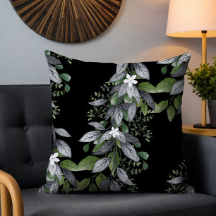 Launische hängende Blumen und Blätter Schwarz Kissen