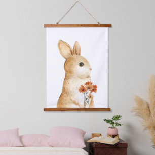 Launische Hasen-Blumen-Wald-Kinderzimmer-Dekoratio Wandteppich Mit Holzrahmen