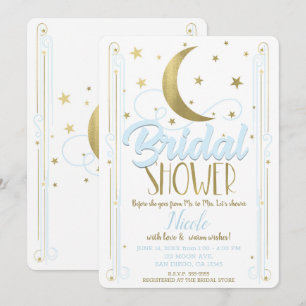 Launische hellblaue goldene Mond Sterne Brautparty Einladung