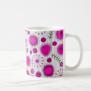 Launische hellrosa weiße Herzen und Blumen floral Kaffeetasse