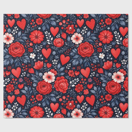 Launische Herzen und Blumen Geschenkpapier (Flach)