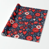 Launische Herzen und Blumen Geschenkpapier (Ungerollt)
