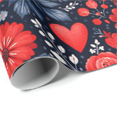 Launische Herzen und Blumen Geschenkpapier (Rolleneckpunkt)