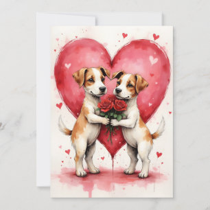Launische Hunde Valentinstag Herzen und rote Rosen Karte