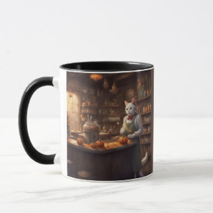 Launische Katze arbeitet im Allgemeinen Laden an H Tasse