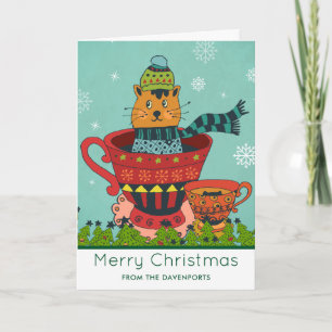 Launische Katze sitzt in einer Teetasse Weihnachte Karte