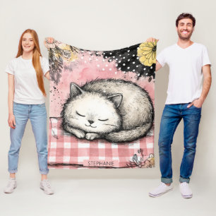 Launische Katzen-Blumen-Aquarell-Kunst Fleecedecke