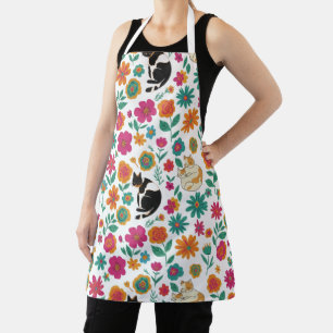 Launische Katzen und Retro-Blumenmuster Schürze