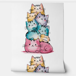 Launische Katzen-Wandkunst in Aquarell - Moderne K Tapete