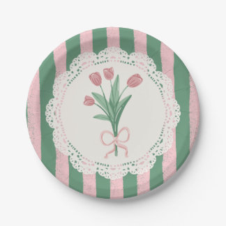 Launische Kokette Rosa Schleife Vintage Tulpe Pappteller