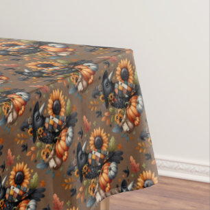Launische Krähe mit Kürbissen und Sonnenblumen Tischdecke