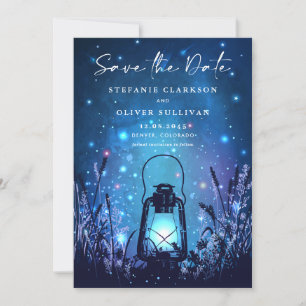 Launische Laterne und Glühwürmchen Blau Save The Date