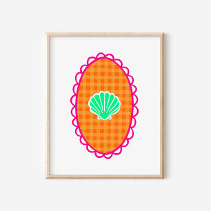 Launische Meeresschale Orange Gingham & Meergrün Poster