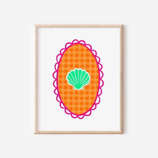 Launische Meeresschale Orange Gingham & Meergrün Poster