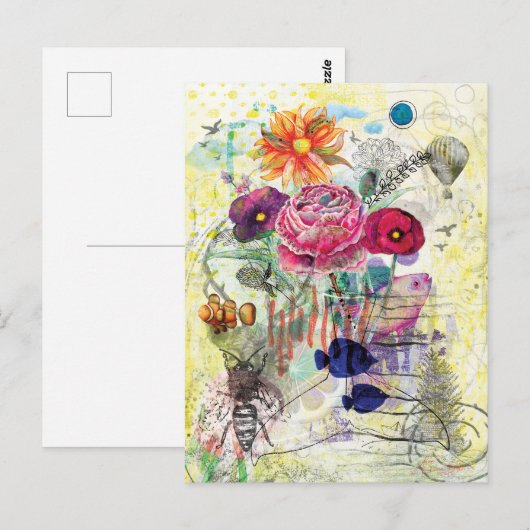 Launische Mixed-Media-Collage-Kunst Postkarte (Vorne/Hinten)