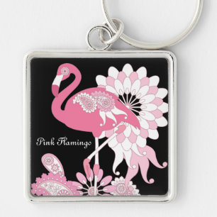 Launische moderne schwarze rosa Flamingo Schlüsselanhänger