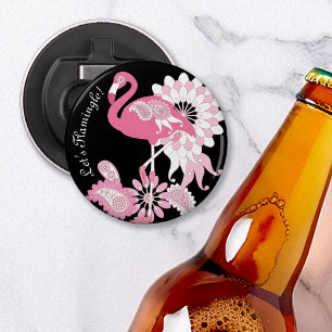 Launische moderne schwarze rosa Flamingos Flaschenöffner