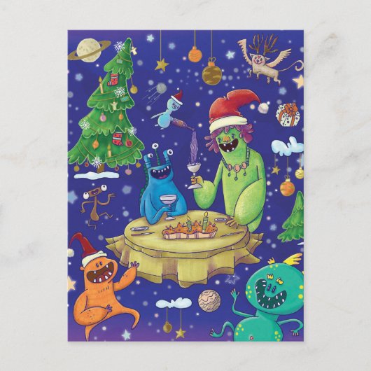 Launische Monster-Illustration/ Feiertagspostkarte (Vorderseite)