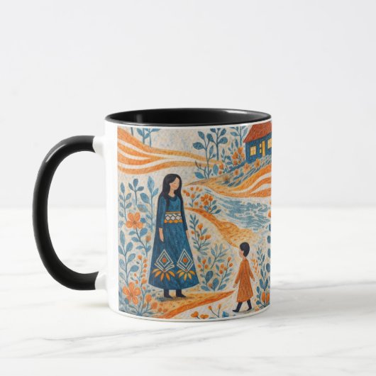Launische Mutter-und-Kind-Volksillustration Tasse (Links)