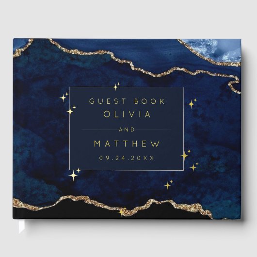 Launische Navy Celestial Hochzeit Gästebuch (Vorderseite)