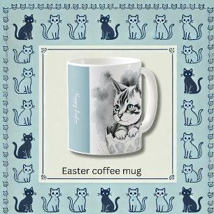 launische Ostern-Kätzchen in floralem Eierschalen- Kaffeetasse