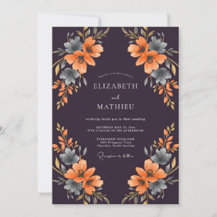 Launische Pflaumen-Orangen-Hochzeit bemalt Einladung