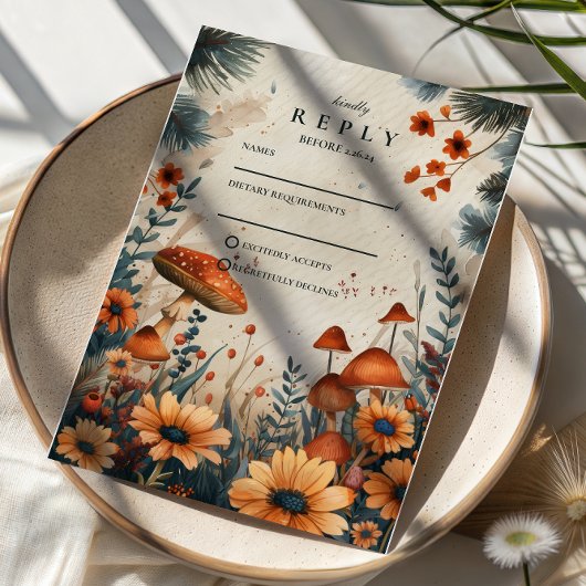 Launische Pilzwald-Hochzeit RSVP Karte