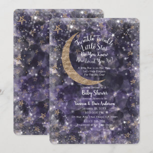 Launische Purpur Gold Mond Sterne Babyparty Einladung