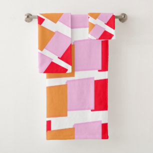 Launische Quadrate Rot Orange Pink  Badhandtuch Set