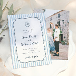 Launische Retroblaue Streifen Hochzeit Einladung