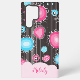 Launische rosa blaue Herzen und Blumen Blumenname Samsung Galaxy Hülle