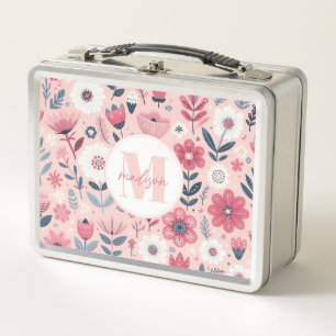 Launische rosa Blumen Metall-Lunchbox Metall Brotdose