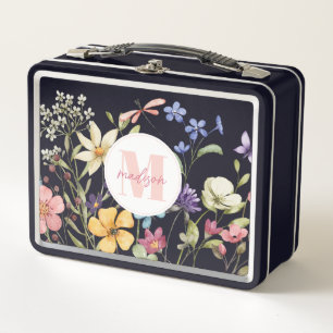 Launische rosa Blumen Metall-Lunchbox Metall Brotdose