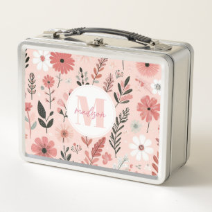 Launische rosa Blumen Metall-Lunchbox Metall Brotdose