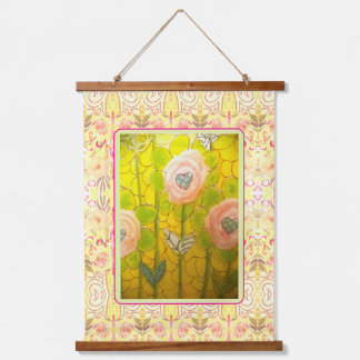 Launische rosa Blumen - Wandteppich Mit Holzrahmen