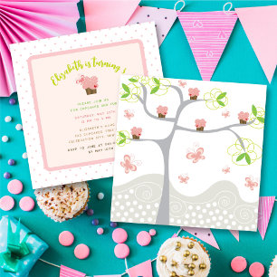 Launische rosa Cupcakes Baum Süßes Mädchen Geburts Einladung