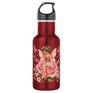 Launische rosa Fee auf Rose – Florale Fantasie Mes Edelstahlflasche