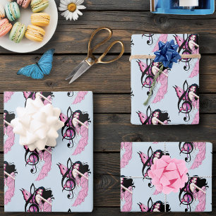 Launische rosa Feen Blaue Fantasie Musiknote Geschenkpapier Set